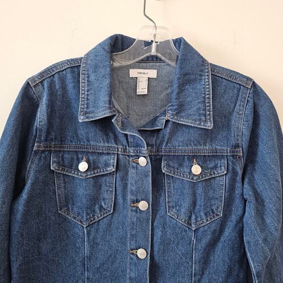 Forever 21 Button Down Dark Wash Denim Skirt Dress Size S - Picture 3 of 6